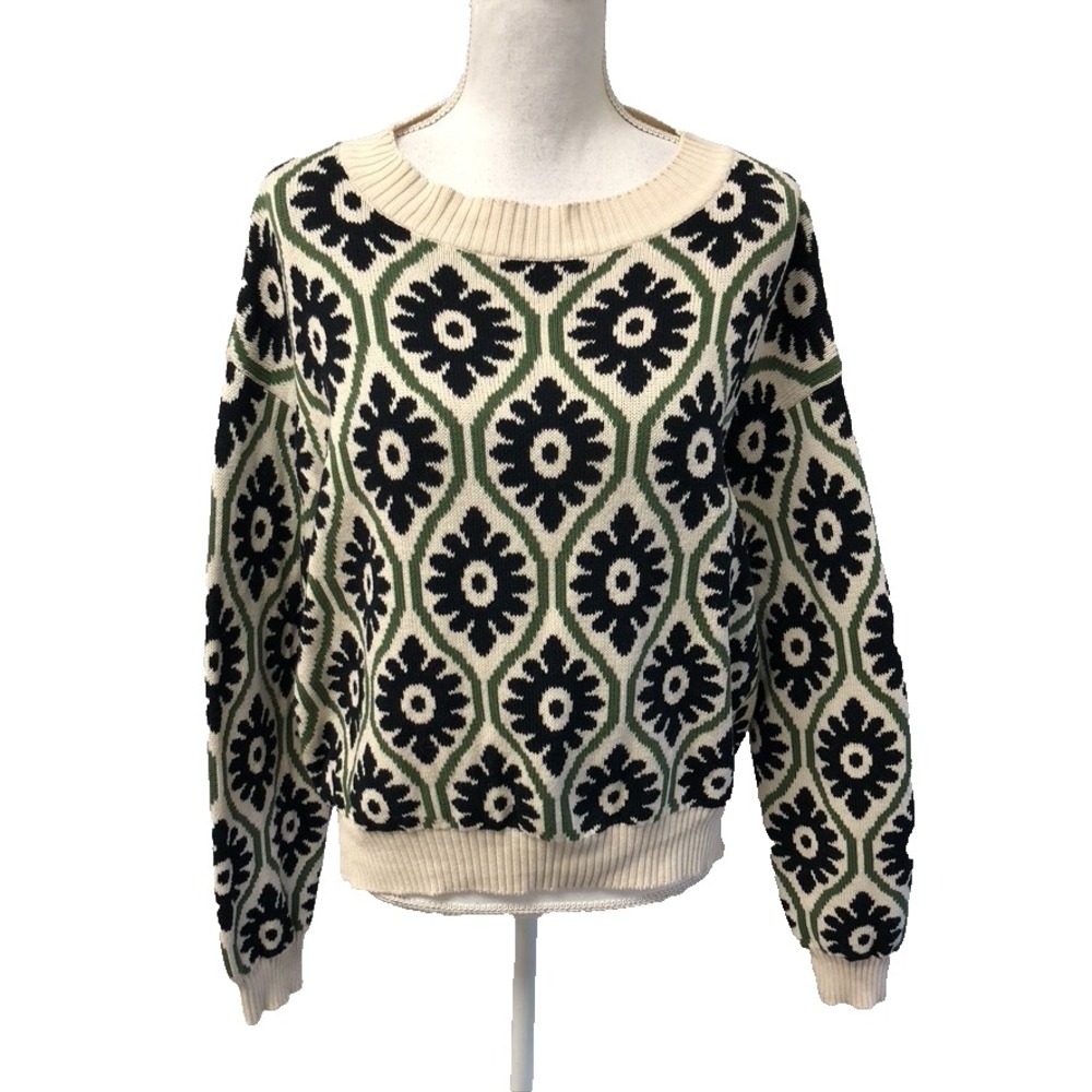 Max Mara Weekend Sweater Jumper Womens XL Floral Knit Pullover Artsy Boho